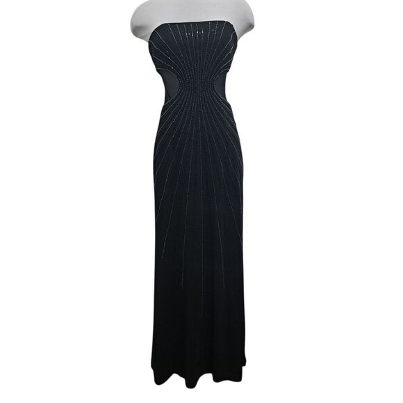 Vintage Cache Beaded Sexy Illusion Hips Novelty Strapless Maxi Dress Sz 4 Black - Picture 3 of 15